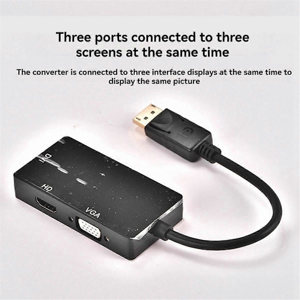 DP till VGA DVI 3-i-1 Adapterkabel DP En-Till-Tre Videokonverterare Stöder 1080P, Lämplig för Pro