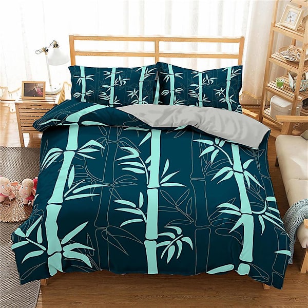Plant Bamboo Dynetrekk King/Queen Size Grønt Bambusblad Gren Mønster Trykk Sengetøy Sett Mykt 2/3 stk Polyester Dynetrekk