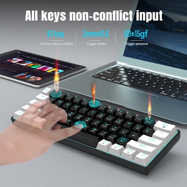 61-tasters mekanisk tastatur USB-kabel LED-baggrundsbelyst mekanisk gaming-tastatur