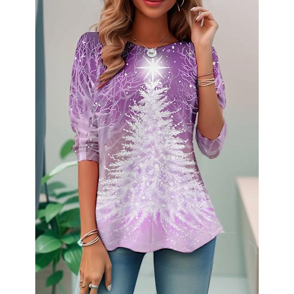 Ny dame T-shirt Juletræsprint T-shirts Toppe Langærmet Casual Toppe Mode Rund Hals Almindelig Pasform Y2K Tøj Til Piger CTZH231026SDB37 3XL