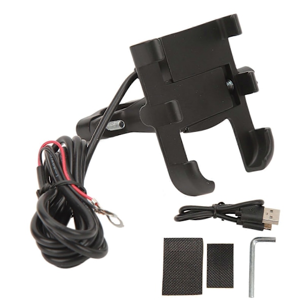 2-i-1 Motorsykkel Telefonholder Lader Sidespeil Eller Styre Mobiltelefonholder Svart