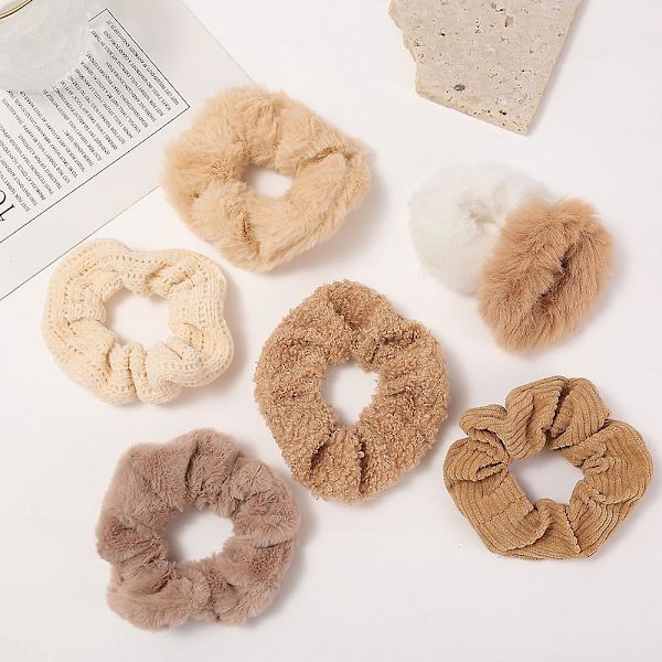 7 kpl Talvi Syksy Lämpimät Pehmeät Hiuslenkit Naisille Tytöille Söpöt Pehmoiset Joustavat Hiuslenkit 7pcs coffee