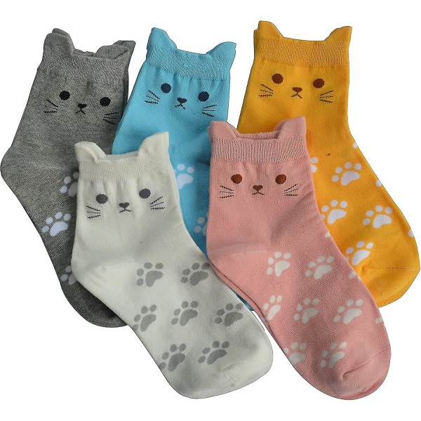 Morsomme sokker for kvinner Cute Cat Animal Fun Mote Kattesokker i bomull Midt-cut damesokker