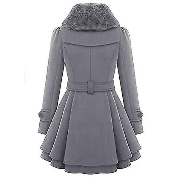 Dam Faux Fur Slag Dubbelknäppt Ullkappa Jacka Grey S