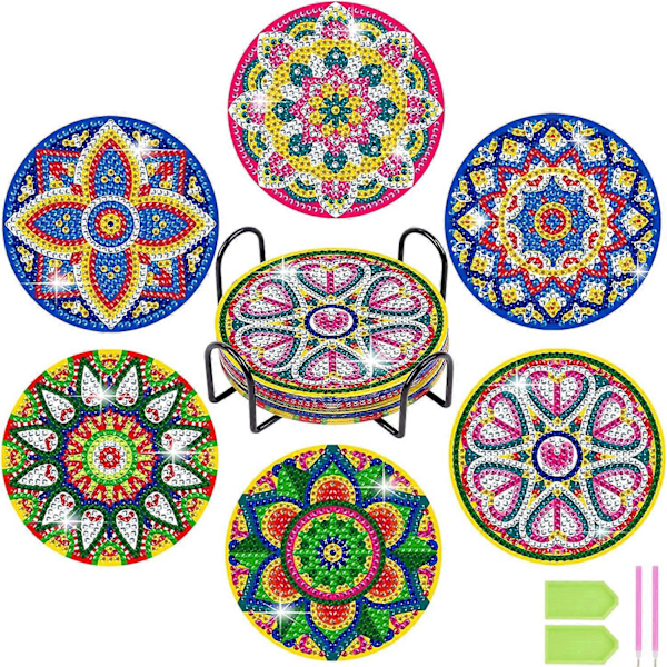 6 stk. DIY Diamantmaleri Brikker, Mandala/Dyr Akryl Brikke Sæt med Stativ, Diamantmaleri Brikker til Hjemmet, Kontoret Voksne Børn Begyndere A