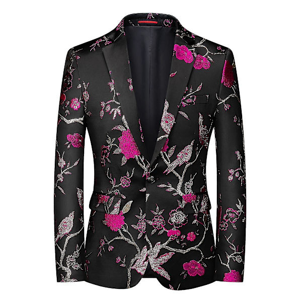 Herr Broderi En Knapp Kavaj Slim Fit Blommig Tryckt Kostym Stilfull Blommig Smokingjacka Red XL