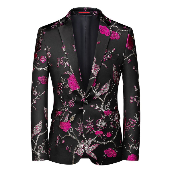 Herre Broderi En Knap Blazer Slim Fit Blomsterprintet Jakkesæt Stilfuld Blomster Tuxedo Jakke Red M