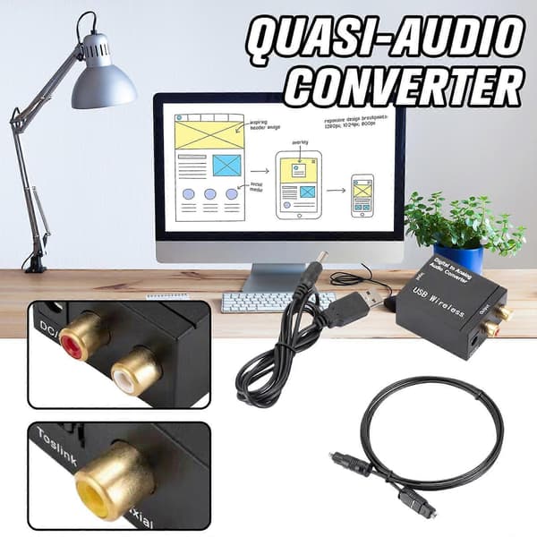 Optisk koaksial Toslink digital til analog RCA L/R lydkonverteradapter