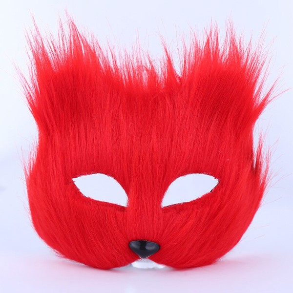 Furry Fox Mask Halv Ansikte Ögonlapp Cosplay Rekvisita Halloween Jul Karneval Party Djur Cosplay Mask Long-black