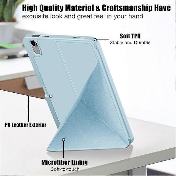 Kompatibel med iPad 10.9 (2022) / iPad 10. generation Origami Stand PU Læder Tablet Case Auto Vågn/Sov Pen Slot Beskyttelsescover Azure