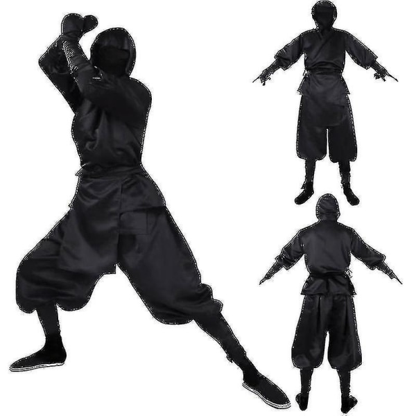 Halloween Kostume Japansk Mandlig Sort Ninja Cosplay Kostume M