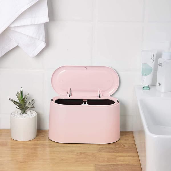 Liten Bordsbehållare med Tryckknappslock för Kontor, Badrum, Kök och Sovrum, Förvaring av Djurfoder (Rosa)