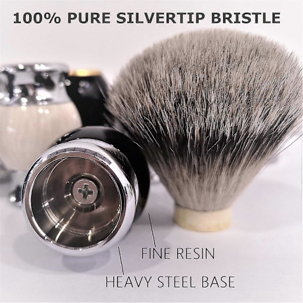 Barberkost med Sterling Sølvtupp, fint resin-håndtak og base i rustfritt stål (Brun)