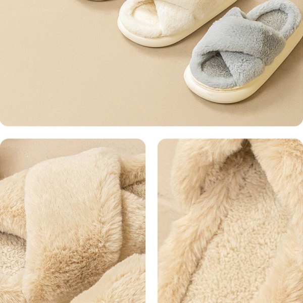 Kryss Bomull Tøfler Innendørs Varme Tøfler Vinter Varme Hjem Plysj Tøfler brown-PVC 40-41(fit 39-40)