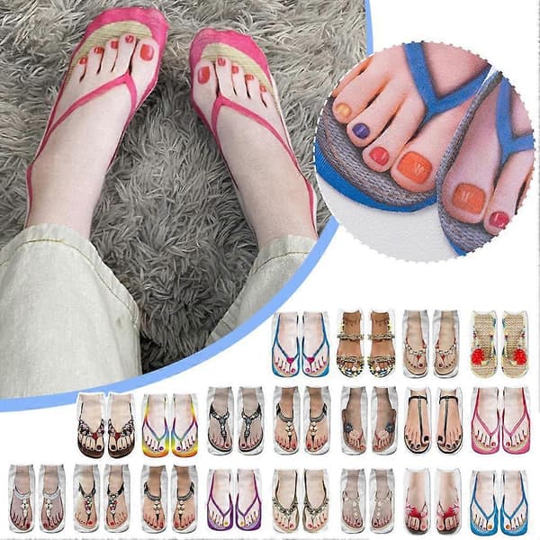 3D Flip Flop-sokker for kvinner Morsomme nyhetssokker i polyesterbomull D