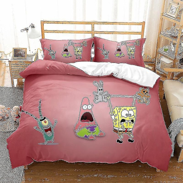 Spongebob Squarepants Serie Tryckt Påslakan Tvådelat Set Tredelat Barnrum Dekorativt Påslakan W style 4 140*210two-piecesuit