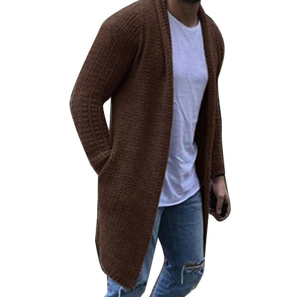 Mote Menn Ensfarget Åpen Front Strikket Genser Frakk Løs Lomme Lang Cardigan Vinterklær Tykke Varme Gensere Herreklær Auburn L