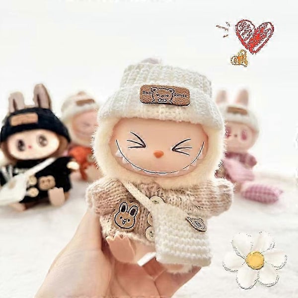 17 cm Mini Dukke Tøj Outfit Tilbehør til Labubu Sweater Hat Skuldertaske Tøj Labubu Dukke A3
