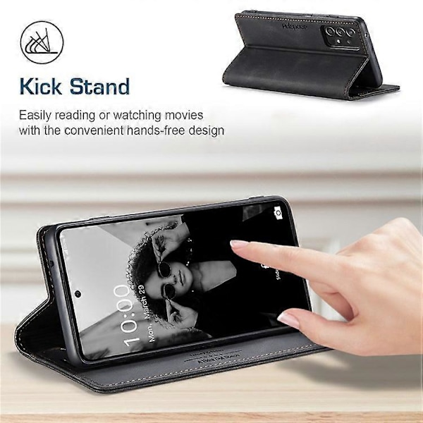 AUTSPACE A01-serien Kompatibel med Samsung Galaxy A52 4G/5G/A52s 5G PU Läderfodral RFID Plånbok Flip Ställ Skydd Black