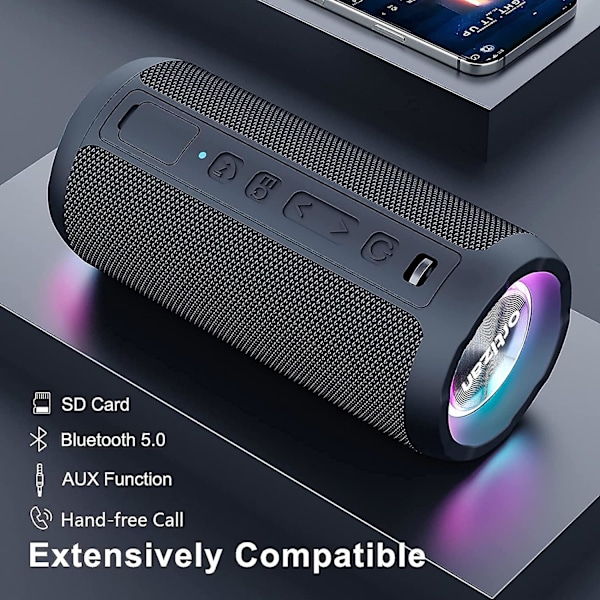 Kannettava langaton Bluetooth-kaiutin. Led-valo, Ipx7 30h toistoaika, enemmän äänenvoimakkuutta ja tehostettu basso, kestävä