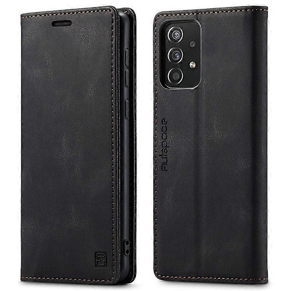 AUTSPACE A01-serien Kompatibel med Samsung Galaxy A52 4G/5G/A52s 5G PU Läderfodral RFID Plånbok Flip Ställ Skydd Black