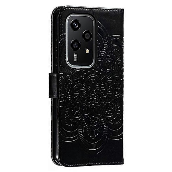 Kompatibelt Skal för Honor 200 Lite PU Läder Mandala Präglad Design Plånboksfodral Black