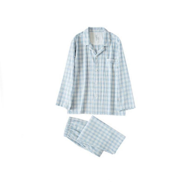 Dampyjamas Set, Matchande Pyjamas Set med långa ärmar Blue Plaid M