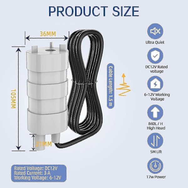 12V 600L/H 3A Senkbar Pumpe Høy Gjennomstrømningshastighet Mikro Elektrisk Vannpumpe for Campingvogn Dam Fisketank Fontene