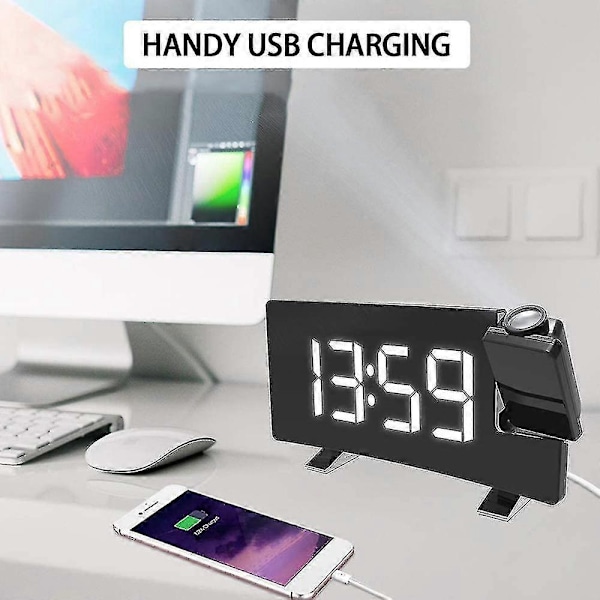 2025 Lämplig Digital Väckarklocka, Projektionsväckarklockor För Sovrum Med 4 Dimmer, USB-Telefonladdare, 180° Roterbar Projektor