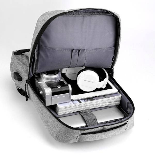 Laptop Ryggsäck Stor Kapacitet Multifunktionell USB Uppladdningsbar Vattentät Ryggsäck Herr Casual Axelväska Gray