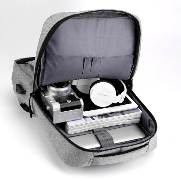 Laptop Ryggsekk Stor Kapasitet Multifunksjonell USB Oppladbar Vanntett Ryggsekk Herre Casual Skulderveske Gray