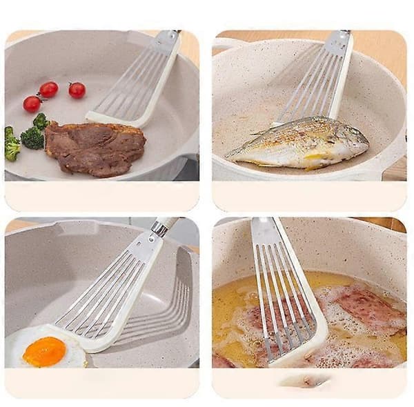 Fiskeskovl med huller i rustfrit stål, fleksibel og handy - hvid