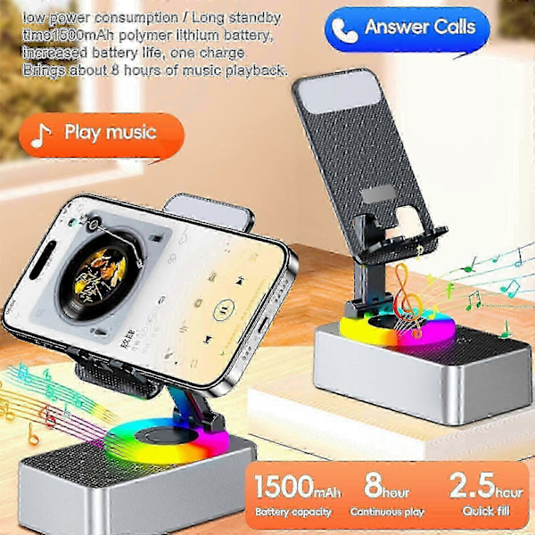 3-in-1 Bluetooth Audio Power Bank -teline Puhelinpidike HiFi-kaiutin Tablet-teline Grey