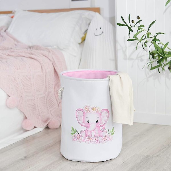 Kleskurver Rosa Klesvask Kurv Elefant Kurv for Barn, Baby Klesvask Kurv, Stor Sammenleggbar Klesvask