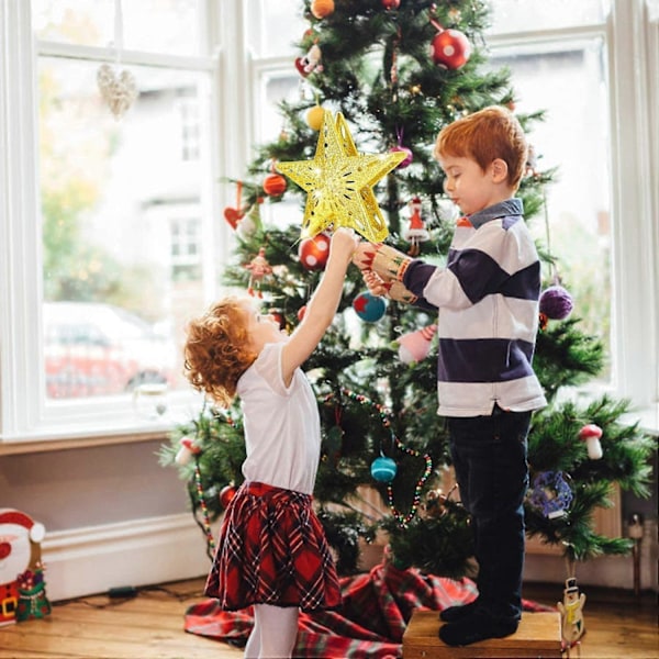 Stjerneformet juletrelys, stjerneformet juletre med roterende LED-snøfnuggprojektor, 3D gyllen julestjerne for innendørs og utendørs bruk
