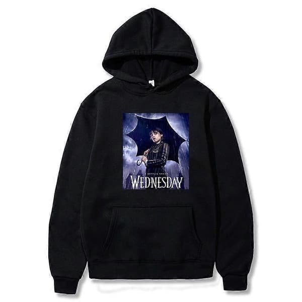 2023 Ny Wednesday Addams Printet Hættetrøje Casual Mode Pullover black M