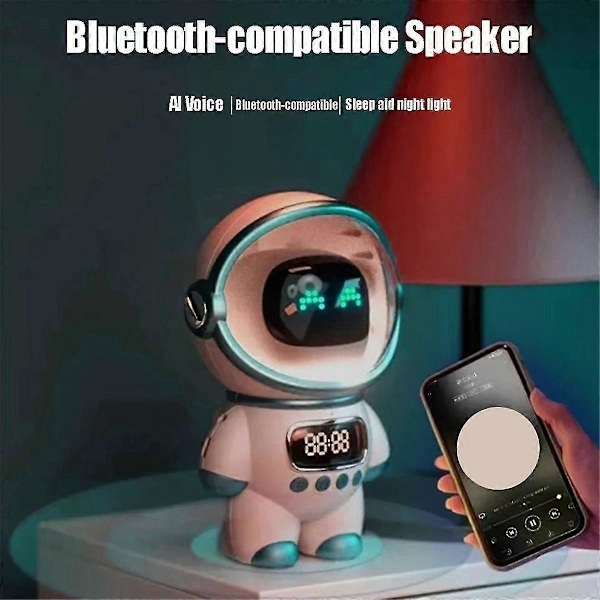 Smart Astronaut Bluetooth-högtalare Portabel Stereo Ai Interaktivt Ljud Med Väckarklocka Stöd Tf/fm Bordsklocka Rosa