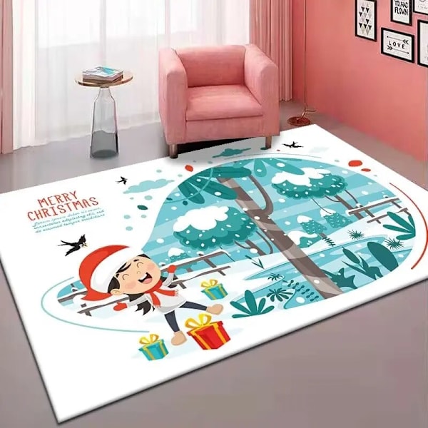Stort Juleteppe Nordisk Julenisse Tepper til Stue Vestlig Tre Elg Gulvmatte Sklisikre Tepper til Soveromsdekor 6-Flannel 60x90cm door mat