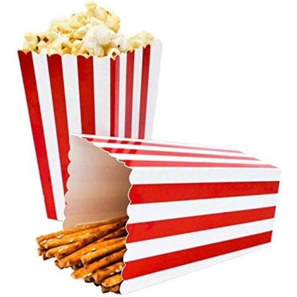 60st rödrandiga popcornlådor - karnevalsfester minipapper popcorn och godisbehållare, festtillbehör för filmkvällar