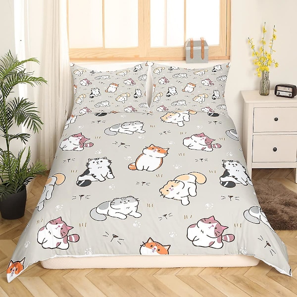 Sött Påslakanset för Barn med Katt Kung och Drottning, Tecknad Kitty Sängkläder Djur Leksak Täcke Örngott Flickig Rosa Polyester Quilt Överdrag