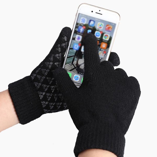 Stickade Termiska Handskar, Ull Halkfria Pekskärmshandskar Style2