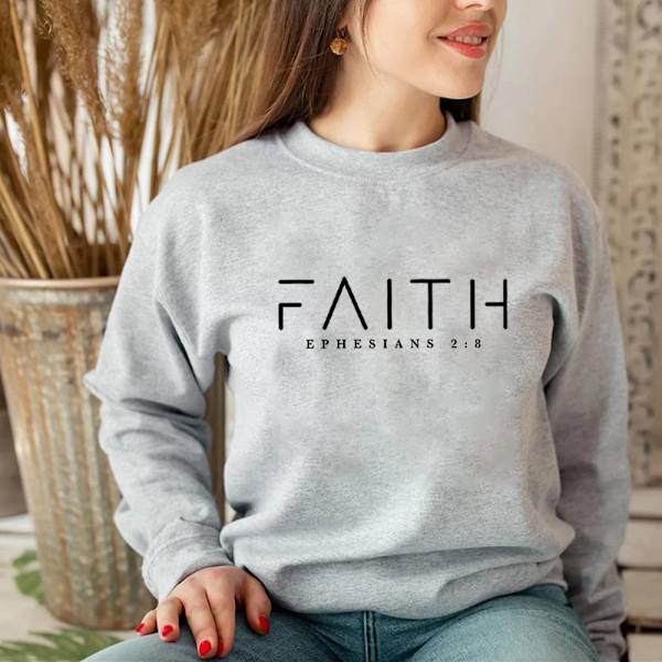 Trendig Faith Sweatshirt Bibelvers Tröja Kristna Kläder Dam Streetwear Tröja Hoodie Estetiska Kläder Gray XL