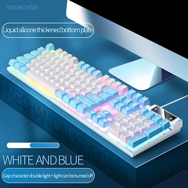 104 Tasters Gaming Mekanisk Tastatur Kablet For PC Gaming Stasjonær Datamaskin Tilbehør White blue