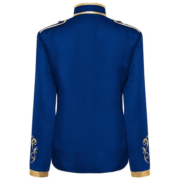 Herre Court Fashion Prince Uniform Guld Broderet Jakkesæt Jakke Blue XL