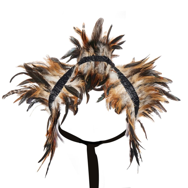 Goottilainen Natural Feather Cape Shawl Kohuttele olkapäitä Olkapäähän kaulus Halloween Juhlahuivi Brown