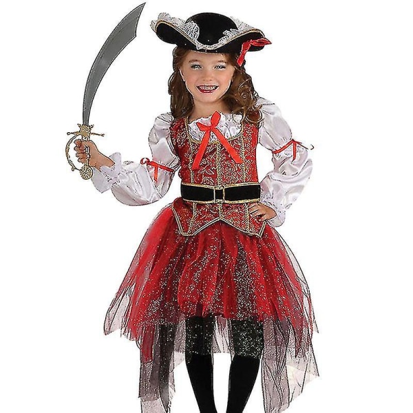 Girls Pirate Costume för Halloween Cosplay Buccaneer Princess Costume 95-105cm