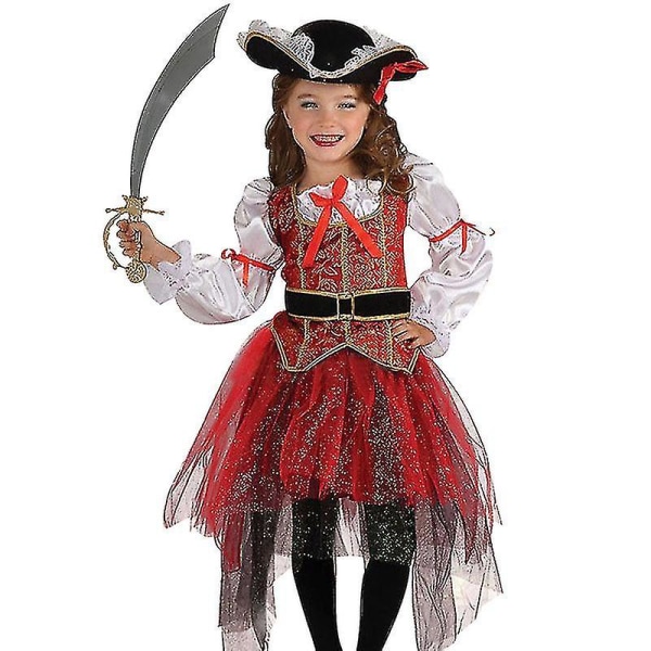 Piratkostyme for jenter til Halloween Cosplay Buccaneer Prinsessekostyme 115cm-125cm