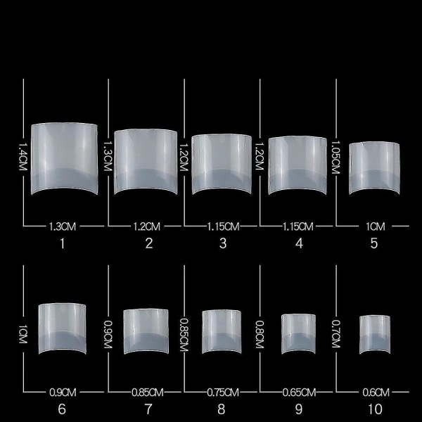 Hieno 500 kpl/pussi Lyhyet neliönmuotoiset kynsikärjet ranskalaiset cover tekokynnet 10(1-10) koko kirkas/luonnollinen tekoakryylimanikyyri tekokynnet Clear
