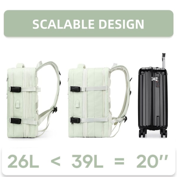 Udtrækkelig Rejserygsæk Unisex Laptop Taske Dame Stor Duffel Bag Herre Studerende Business Rejse USB Opladning Light Green