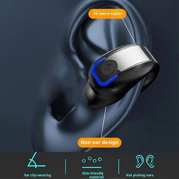 Enkelt øre Bluetooth-headset øreclips-headset trådløst headset støjreducerende Black